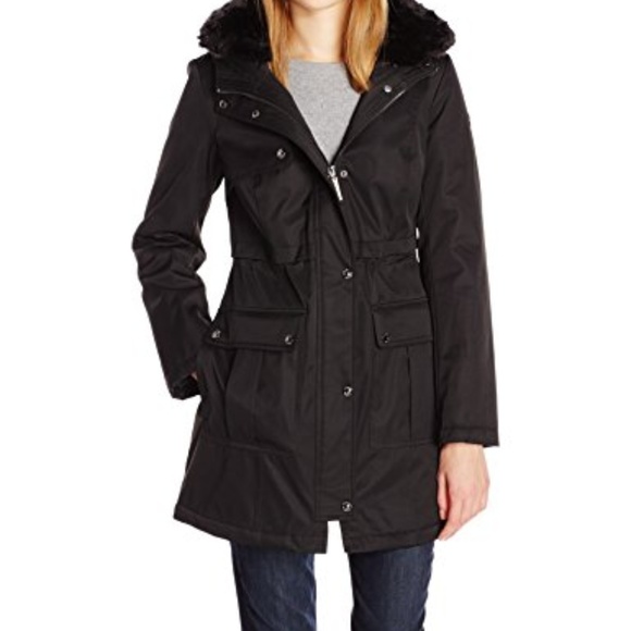 Nwt Kensie Black Parka Faux Fur Hood Xl 